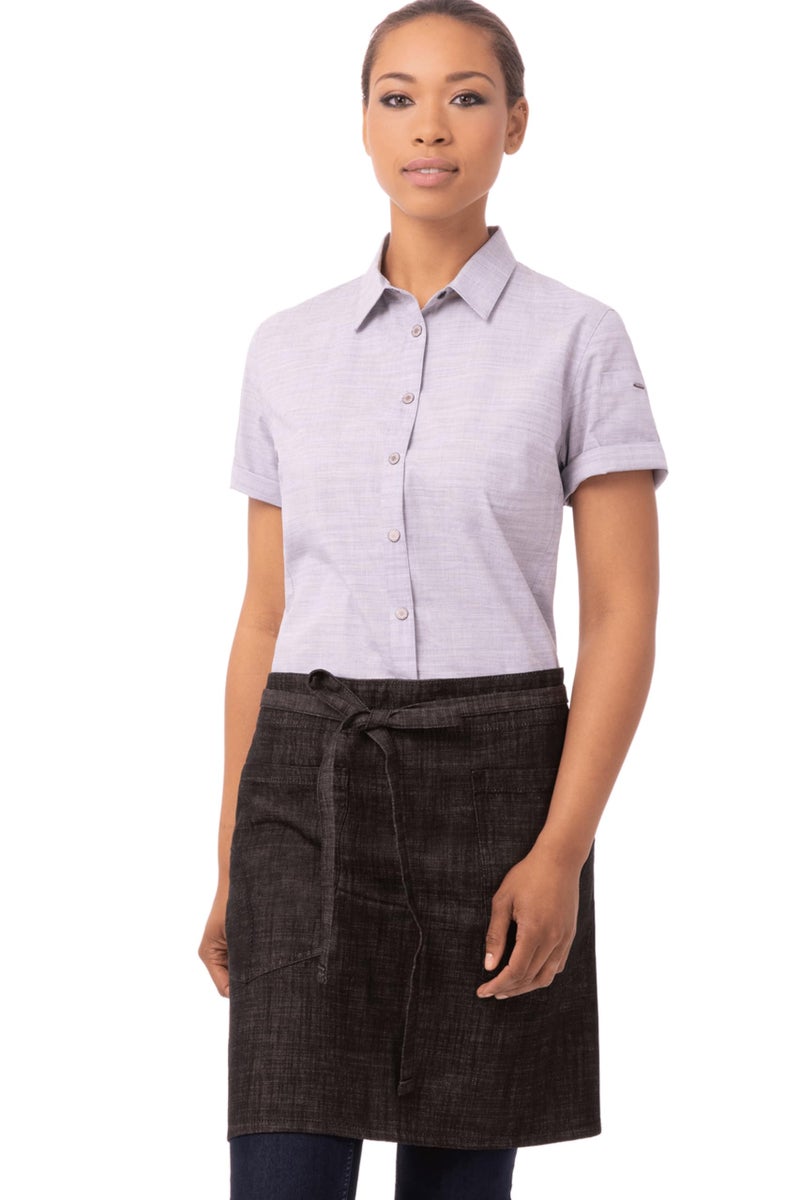 Chef Works Unisex Corvallis Half Bistro Apron, Black Burgundy, One Size - Image 1